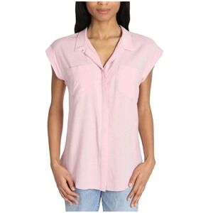 Jachs Girlfriend Womens Pink Short Sleeve Button Down Shirt Size L Pockets